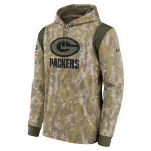 Men's Green Bay Packers Nike Camo 2021 Salute To Service Therma Performance Pullover Hoodie