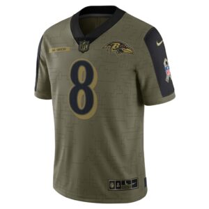 Men's Baltimore Ravens Lamar Jackson Nike Olive 2021 Salute To Service Limited Player Jersey