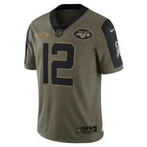 Men's New York Jets Joe Namath Nike Olive 2021 Salute To Service Retired Player Limited Jersey