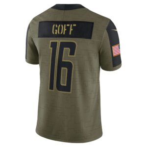 Men's Detroit Lions Jared Goff Nike Olive 2021 Salute To Service Limited Player Jersey