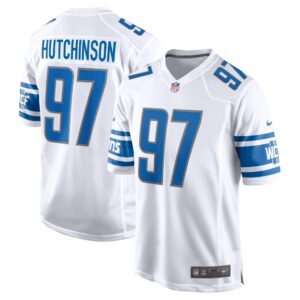 Men's Detroit Lions Aidan Hutchinson Nike White 2022 NFL Draft First Round Pick Game Jersey