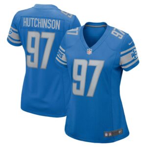 Women's Detroit Lions Aidan Hutchinson Nike Blue 2022 NFL Draft First Round Pick Game Jersey