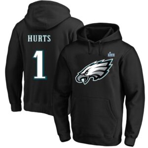 Men's Philadelphia Eagles Jalen Hurts Black Super Bowl LVII Big & Tall Name & Number Pullover Hoodie