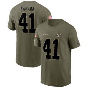 Men's New Orleans Saints Alvin Kamara Nike Olive 2022 Salute To Service Name & Number T-Shirt