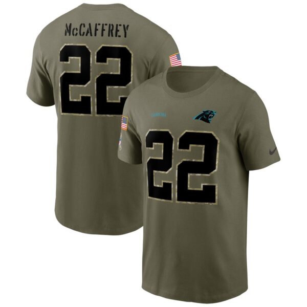 Men's Carolina Panthers Christian McCaffrey Nike Olive 2022 Salute To Service Name & Number T-Shirt