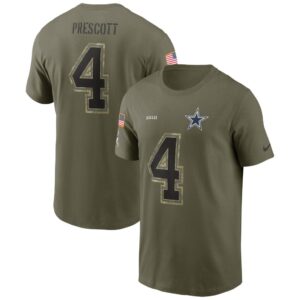 Men's Dallas Cowboys Dak Prescott Nike Olive 2022 Salute To Service Name & Number T-Shirt