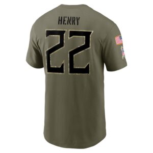 Men's Tennessee Titans Derrick Henry Nike Olive 2022 Salute To Service Name & Number T-Shirt