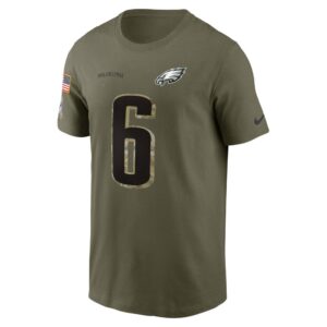 Men's Philadelphia Eagles DeVonta Smith Nike Olive 2022 Salute To Service Name & Number T-Shirt