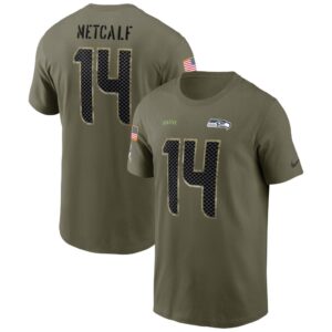 Men's Seattle Seahawks DK Metcalf Nike Olive 2022 Salute To Service Name & Number T-Shirt