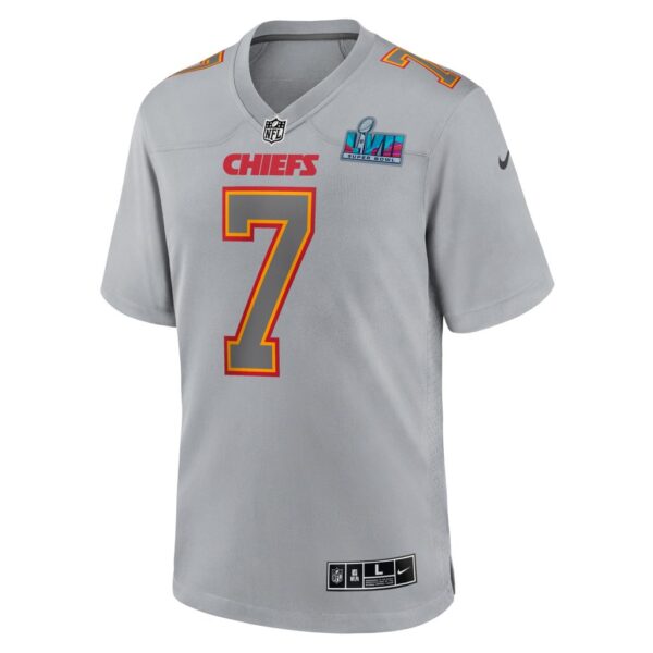 Men's Kansas City Chiefs Harrison Butker Nike Gray Super Bowl LVII Patch Atmosphere Fashion Game Jersey