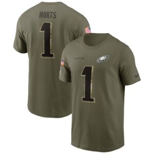 Men's Philadelphia Eagles Jalen Hurts Nike Olive 2022 Salute To Service Name & Number T-Shirt