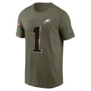 Men's Philadelphia Eagles Jalen Hurts Nike Olive 2022 Salute To Service Name & Number T-Shirt