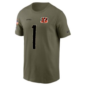 Men's Cincinnati Bengals Ja'Marr Chase Nike Olive 2022 Salute To Service Name & Number T-Shirt