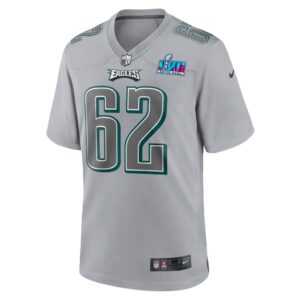 Men's Philadelphia Eagles Jason Kelce Nike Gray Super Bowl LVII Patch Atmosphere Fashion Game Jersey