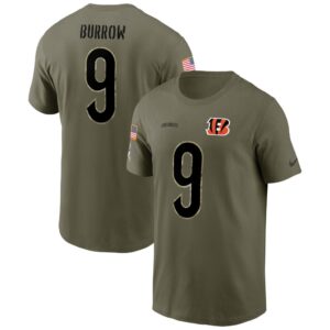 Men's Cincinnati Bengals Joe Burrow Nike Olive 2022 Salute To Service Name & Number T-Shirt