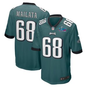 Men's Philadelphia Eagles Jordan Mailata Nike Midnight Green Super Bowl LVII Patch Game Jersey