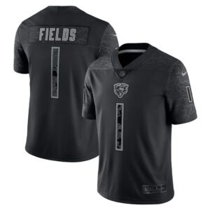 Men's Chicago Bears Justin Fields Nike Black RFLCTV Limited Jersey