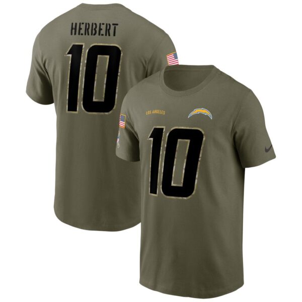 Men's Los Angeles Chargers Justin Herbert Nike Olive 2022 Salute To Service Name & Number T-Shirt