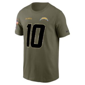 Men's Los Angeles Chargers Justin Herbert Nike Olive 2022 Salute To Service Name & Number T-Shirt