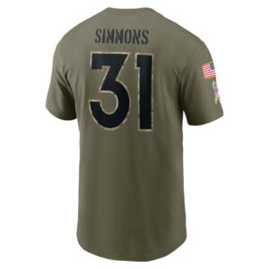 Men's Denver Broncos Justin Simmons Nike Olive 2022 Salute To Service Name & Number T-Shirt