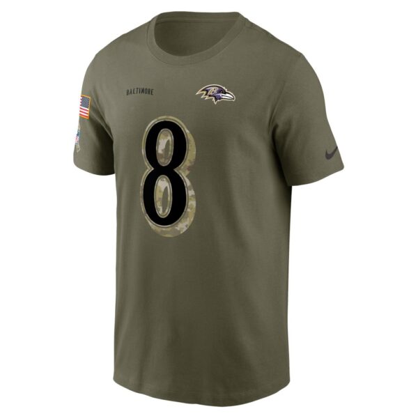 Men's Baltimore Ravens Lamar Jackson Nike Olive 2022 Salute To Service Name & Number T-Shirt