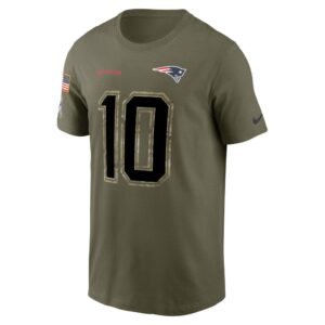 Men's New England Patriots Mac Jones Nike Olive 2022 Salute To Service Name & Number T-Shirt