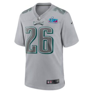 Men's Philadelphia Eagles Miles Sanders Nike Gray Super Bowl LVII Patch Atmosphere Fashion Game Jersey