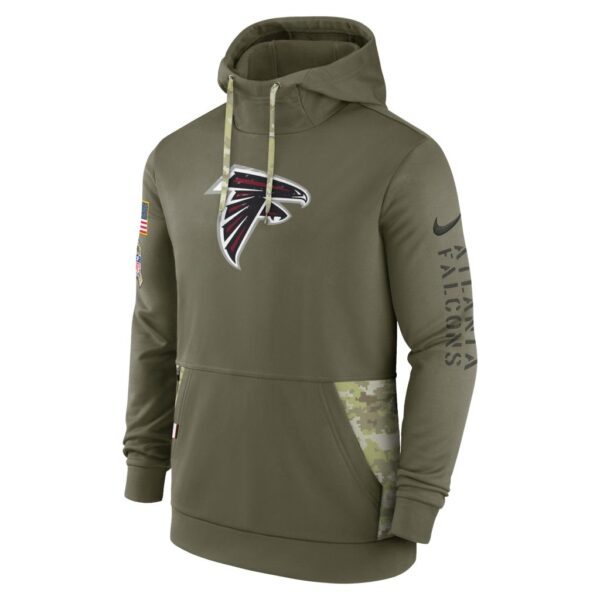 Men's Atlanta Falcons Nike Olive 2022 Salute to Service Therma Performance Pullover Hoodie