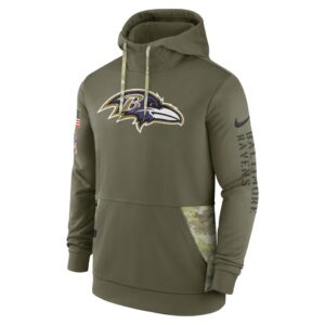 Men's Baltimore Ravens Nike Olive 2022 Salute to Service Therma Performance Pullover Hoodie