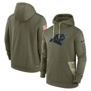 Men's Carolina Panthers Nike Olive 2022 Salute to Service Therma Performance Pullover Hoodie