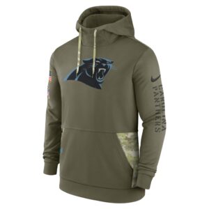 Men's Carolina Panthers Nike Olive 2022 Salute to Service Therma Performance Pullover Hoodie