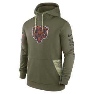 Men's Chicago Bears Nike Olive 2022 Salute to Service Therma Performance Pullover Hoodie