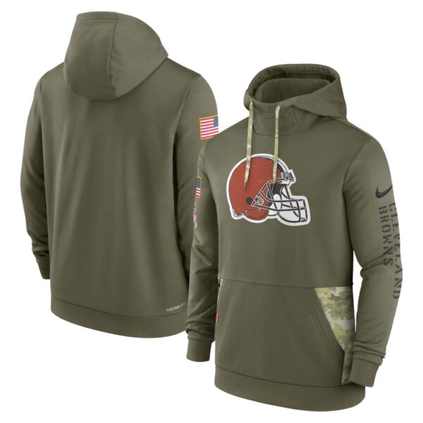 Men's Cleveland Browns Nike Olive 2022 Salute to Service Therma Performance Pullover Hoodie