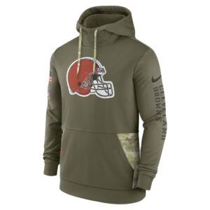 Men's Cleveland Browns Nike Olive 2022 Salute to Service Therma Performance Pullover Hoodie