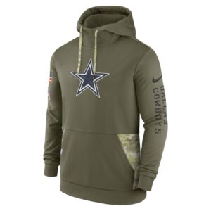 Men's Dallas Cowboys Nike Olive 2022 Salute to Service Therma Performance Pullover Hoodie