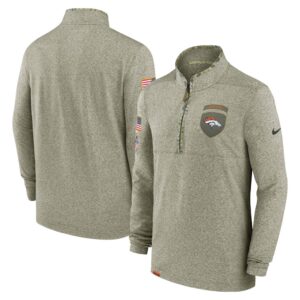 Men's Denver Broncos Nike Olive 2022 Salute to Service Shield Quarter-Zip Top