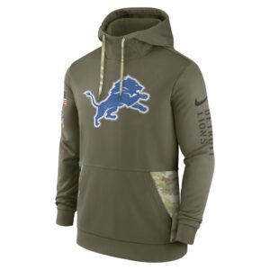 Men's Detroit Lions Nike Olive 2022 Salute to Service Therma Performance Pullover Hoodie