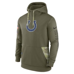 Men's Indianapolis Colts Nike Olive 2022 Salute to Service Therma Performance Pullover Hoodie