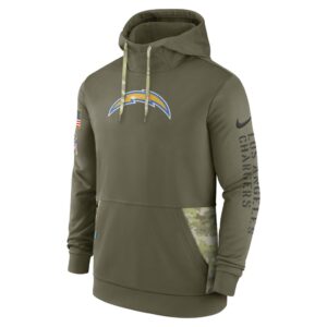 Men's Los Angeles Chargers Nike Olive 2022 Salute to Service Therma Performance Pullover Hoodie