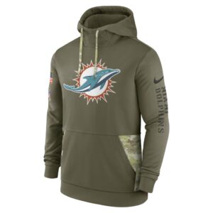 Men's Miami Dolphins Nike Olive 2022 Salute to Service Therma Performance Pullover Hoodie