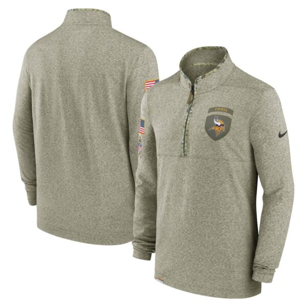 Men's Minnesota Vikings Nike Olive 2022 Salute to Service Shield Quarter-Zip Top