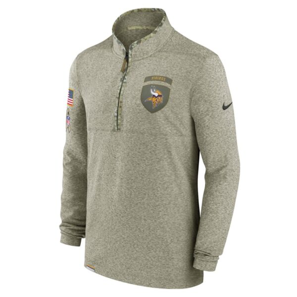 Men's Minnesota Vikings Nike Olive 2022 Salute to Service Shield Quarter-Zip Top