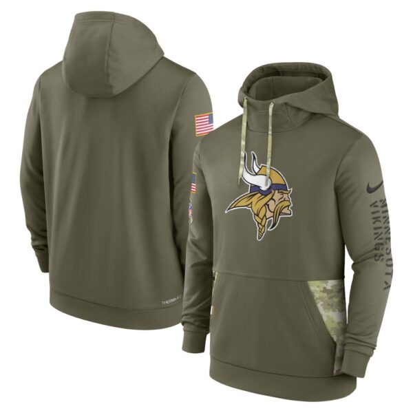 Men's Minnesota Vikings Nike Olive 2022 Salute to Service Therma Performance Pullover Hoodie