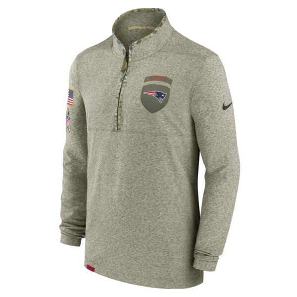 Men's New England Patriots Nike Olive 2022 Salute to Service Shield Quarter-Zip Top