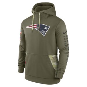 Men's New England Patriots Nike Olive 2022 Salute to Service Therma Performance Pullover Hoodie