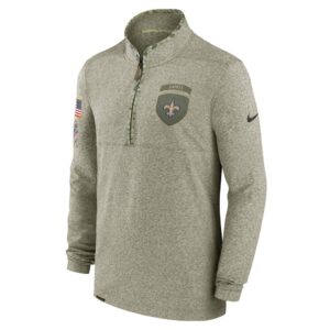 Men's New Orleans Saints Nike Olive 2022 Salute to Service Shield Quarter-Zip Top