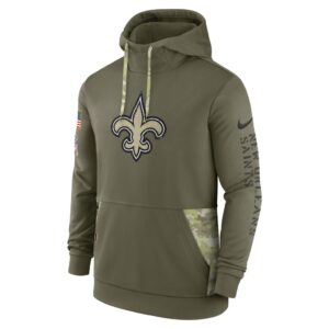 Men's New Orleans Saints Nike Olive 2022 Salute to Service Therma Performance Pullover Hoodie