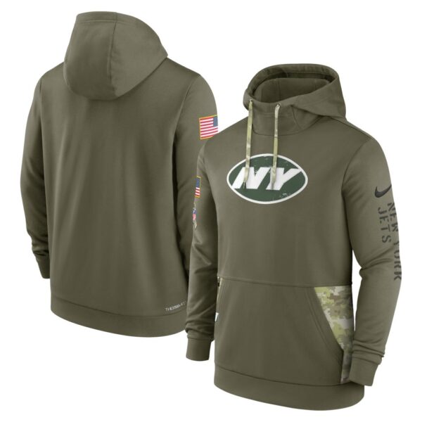 Men's New York Jets Nike Olive 2022 Salute to Service Therma Performance Pullover Hoodie