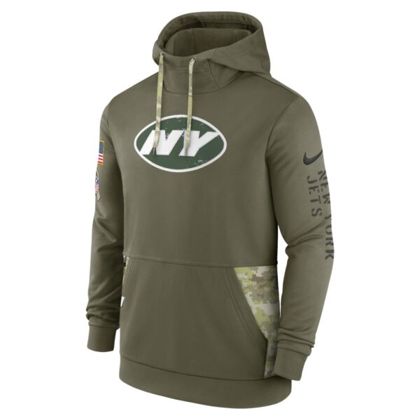 Men's New York Jets Nike Olive 2022 Salute to Service Therma Performance Pullover Hoodie