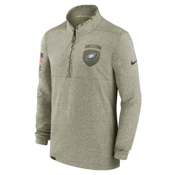 Men's Philadelphia Eagles Nike Olive 2022 Salute to Service Shield Quarter-Zip Top